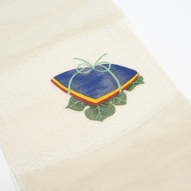 夏八寸帯（夏名古屋帯）「まこと織物・すくい織り・七夕梶の葉