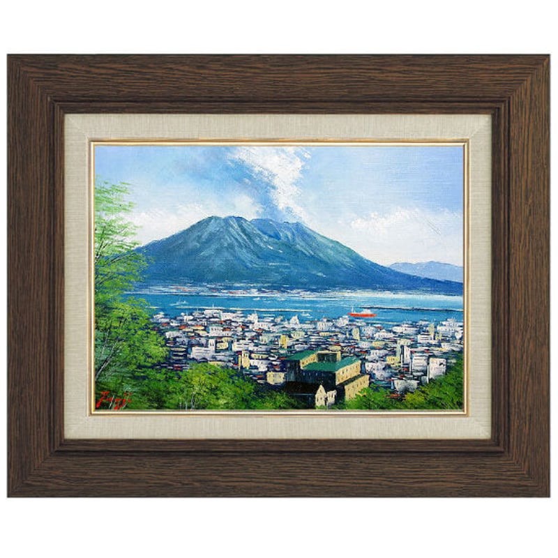 油絵 菅家令子 絵 絵画インテリア 額付(青緑＋金色の枠)uF6-113302花