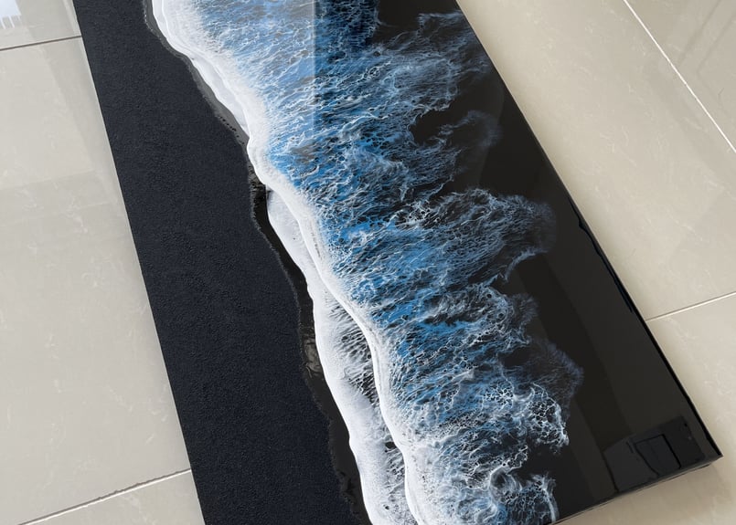 KK様②枚目レジンアート【波のキャンバス】受注制作ブラックオーシャン