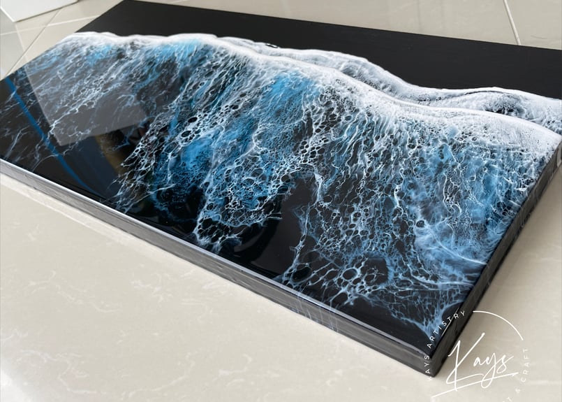 レジンアート【波のキャンバス】☆現品 ブラックオーシャン ワイド