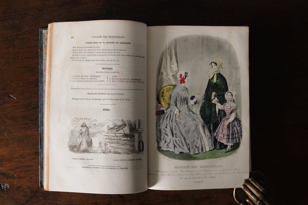 古書 彩色モード版画付 本 Magasin des Demoiselles 1848-49年