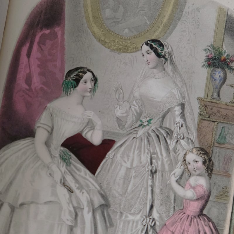 古書 彩色モード版画付 本 Magasin des Demoiselles 1849-50年