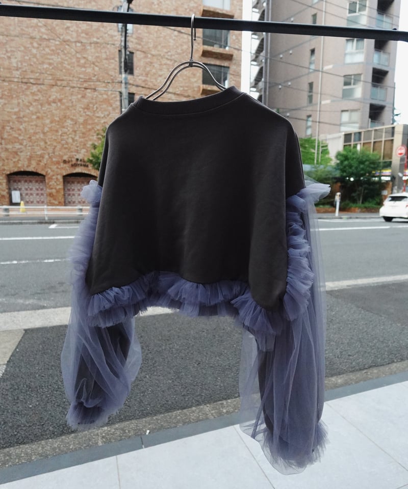 VIVIANO × JURK / Cropped Tulle Sweatshirt(gray)