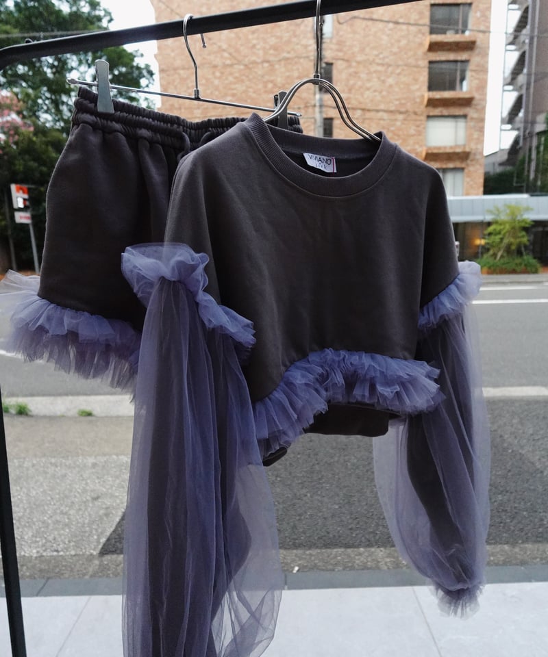 VIVIANO × JURK / Cropped Tulle Sweatshirt(gray)