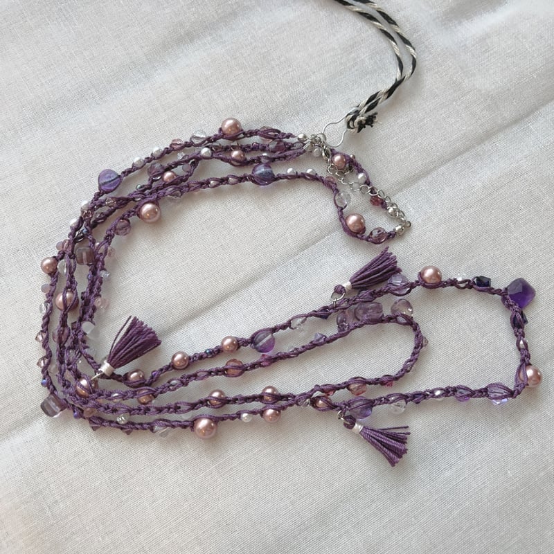 パープル 001】シルクレース糸編みの二連ネックレス | もりのすみか online
