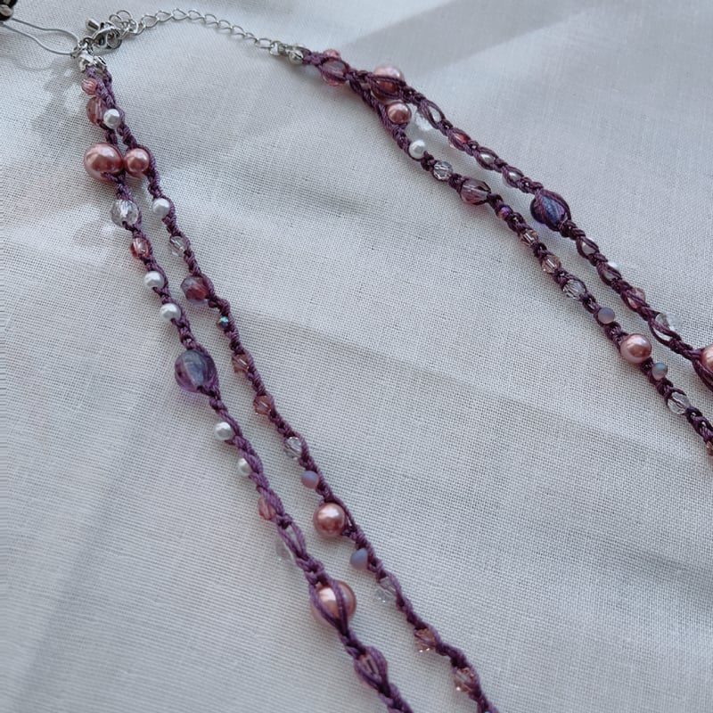 パープル 001】シルクレース糸編みの二連ネックレス | もりのすみか online