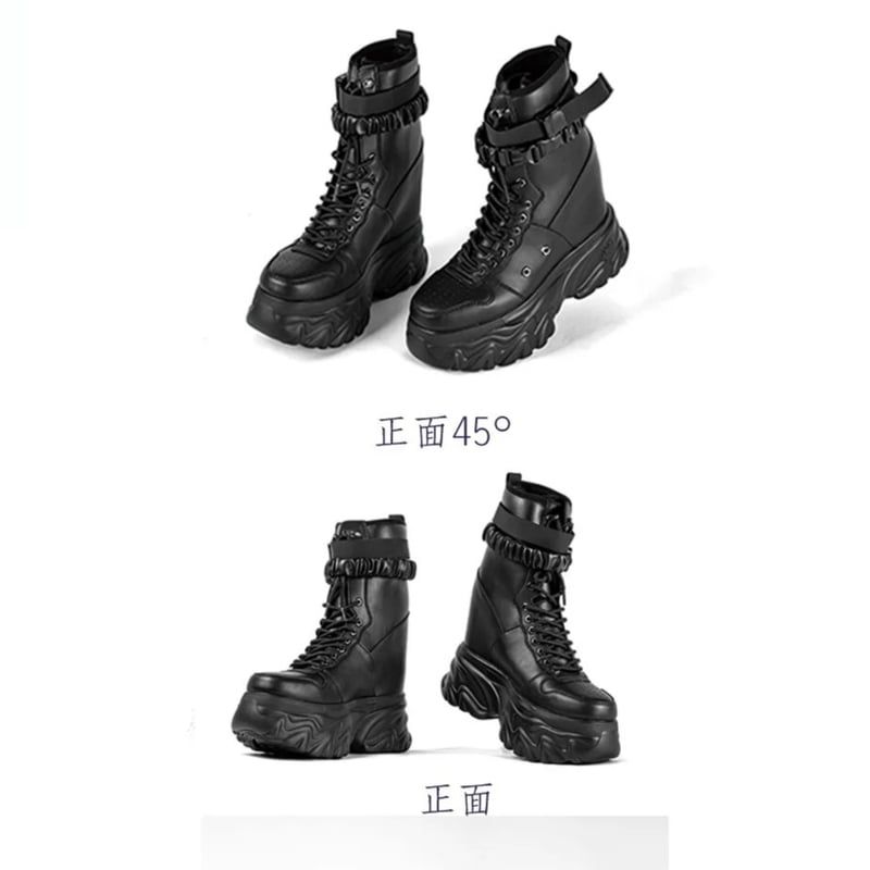 22㎝】 シークレットブーツ レースアップショートブーツ ブラック 厚底