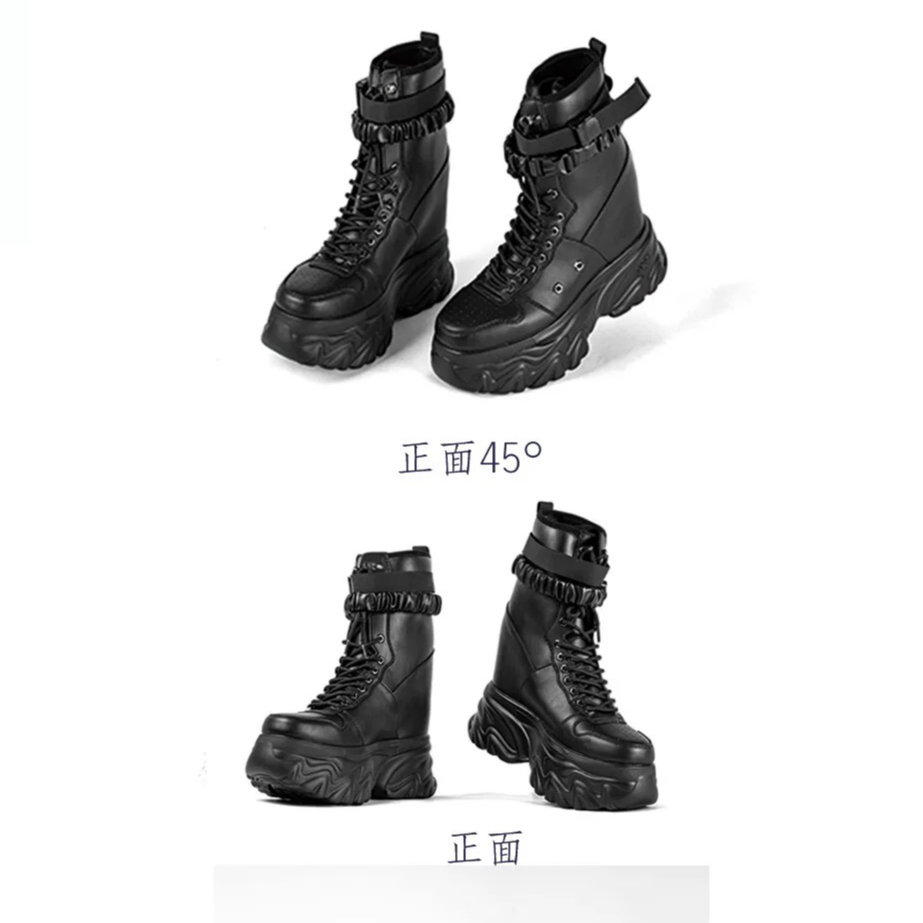 22㎝】 シークレットブーツ レースアップショートブーツ ブラック 厚底