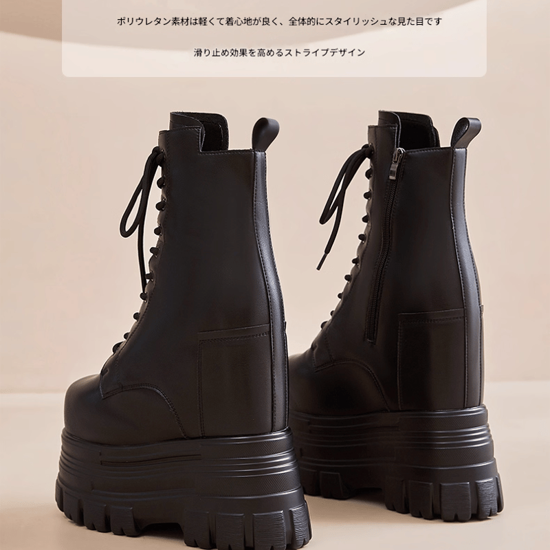 22㎝】シークレットブーツ レースアップ ショートブーツ ブラック 10