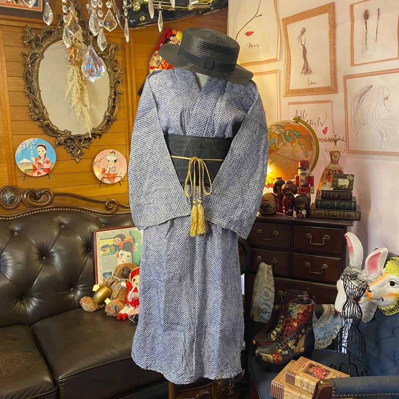 和洋折衷 有松絞り浴衣 リメイク ワンピース ドレス夏帯サッシュベルト