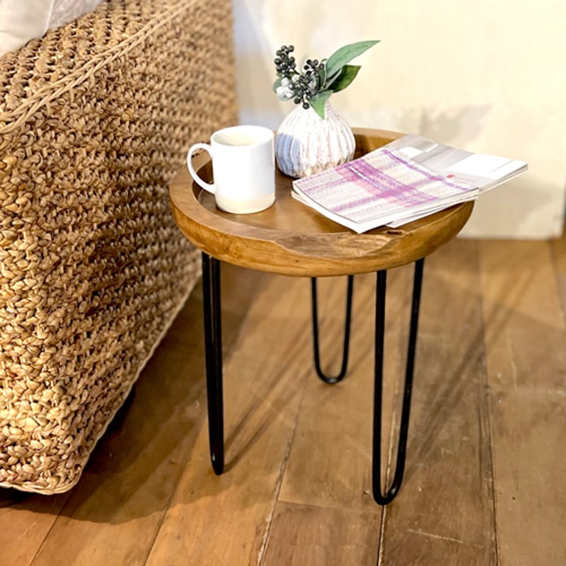 チーク無垢材とアイアンのサイドテーブル | インテリアショップPasar