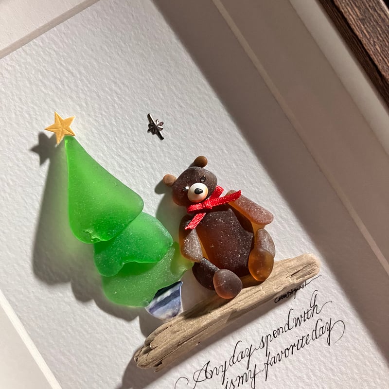 シーグラスアート もみの木とテディベア | CatusSquash