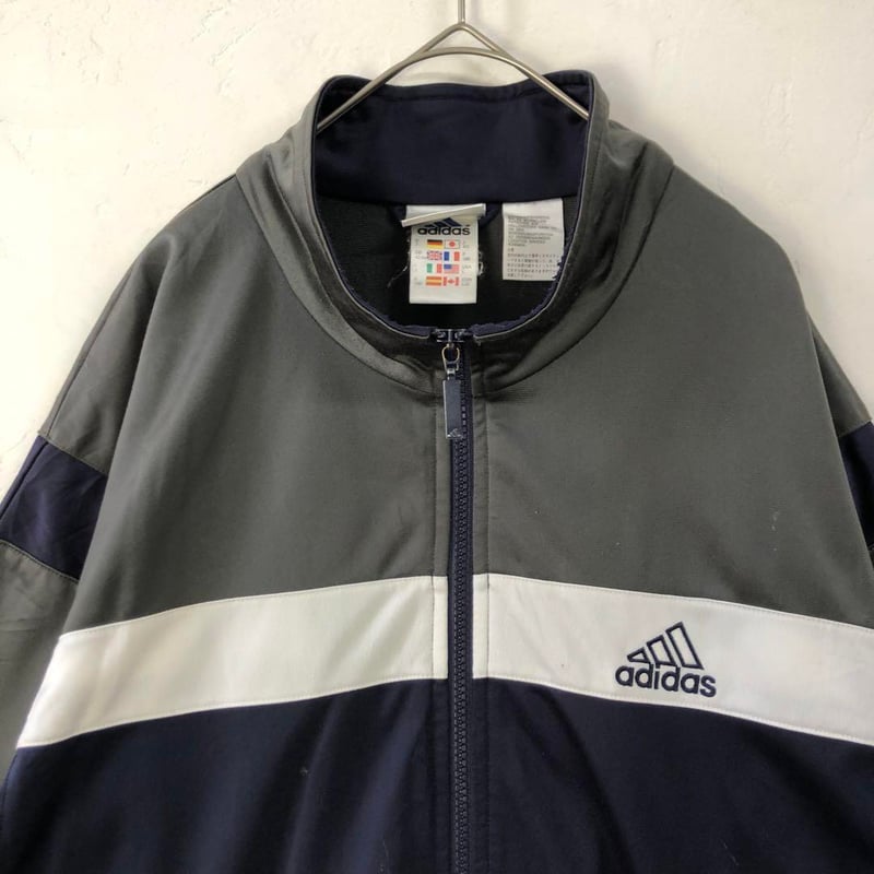 90s アディダス ジャージ トラックジャケット 刺繍 ロゴ 紺 | PEACE TOWN