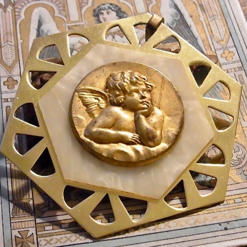 フランス アンティーク 大きな メダイヨン 天使 ケルビム アール・デコ