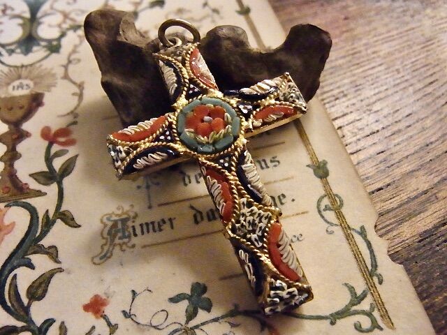 イタリア アンティーク マイクロモザイク クロス 十字架 ガラス細工