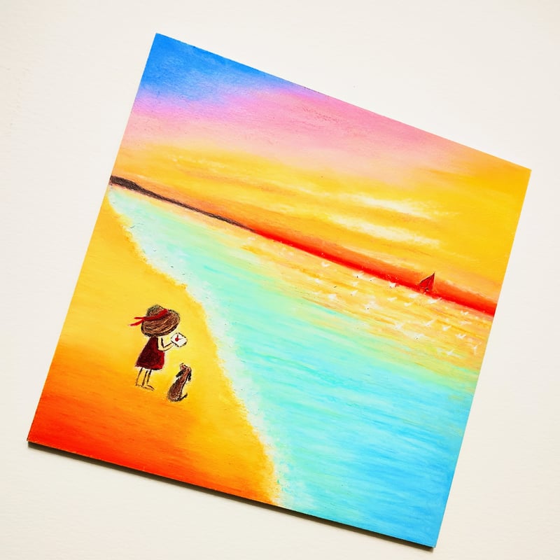 君の声が聞きたい・・ サンセットビーチ 夕焼けの夏空・海 【原画