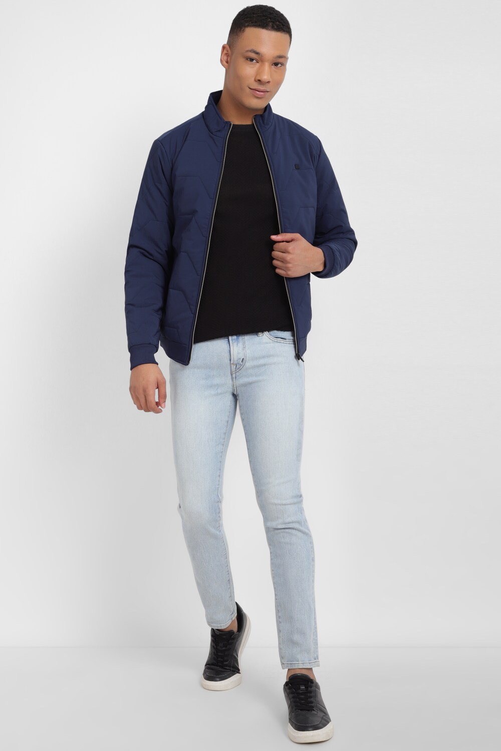 Buy Men Navy Solid Full Sleeves Casual Jacket Online - 953347