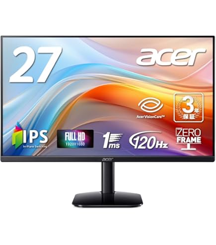 Amazon.co.jp: Acer モニター 27インチ フルHD 非光沢 120Hz 1ms(VRB