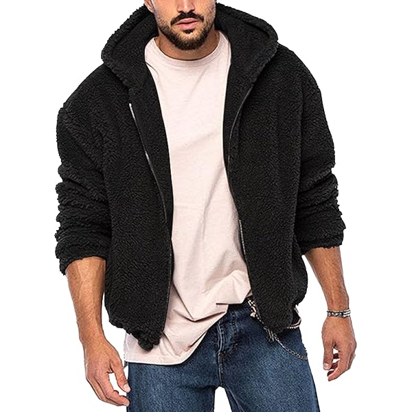 Thatrich Fleece Jacket Men Fuzzy Reversible Cropped Coats Winter
