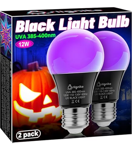 Luxrite A19 Edison UV LED Black Light Bulb, 6W Filament Blacklight