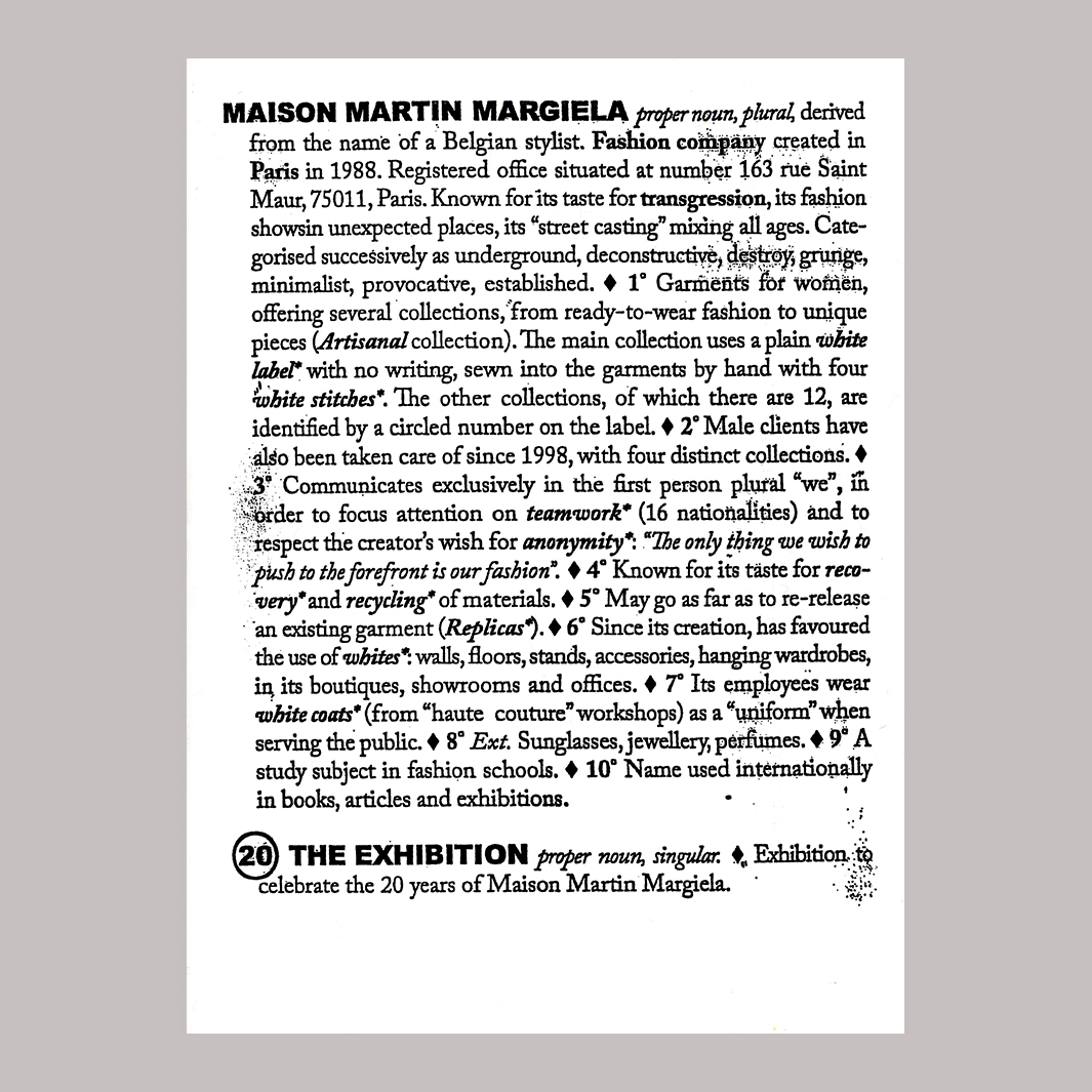 Maison Martin Margiela: 20 Years The Exhibition – COPYRIGHT Bookshop