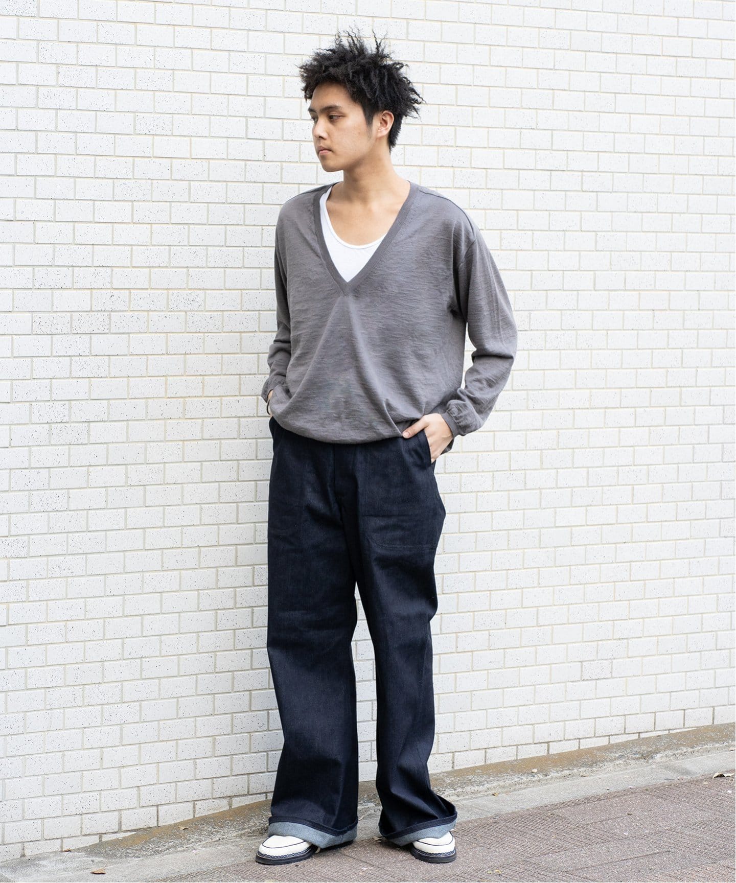 BATONER / バトナー】別注 Ramie V Neck Knit（ニット／セーター）｜L
