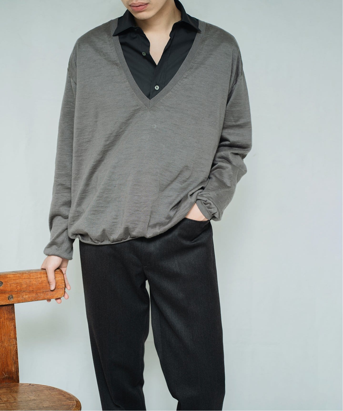 BATONER / バトナー】別注 Ramie V Neck Knit（ニット／セーター）｜L