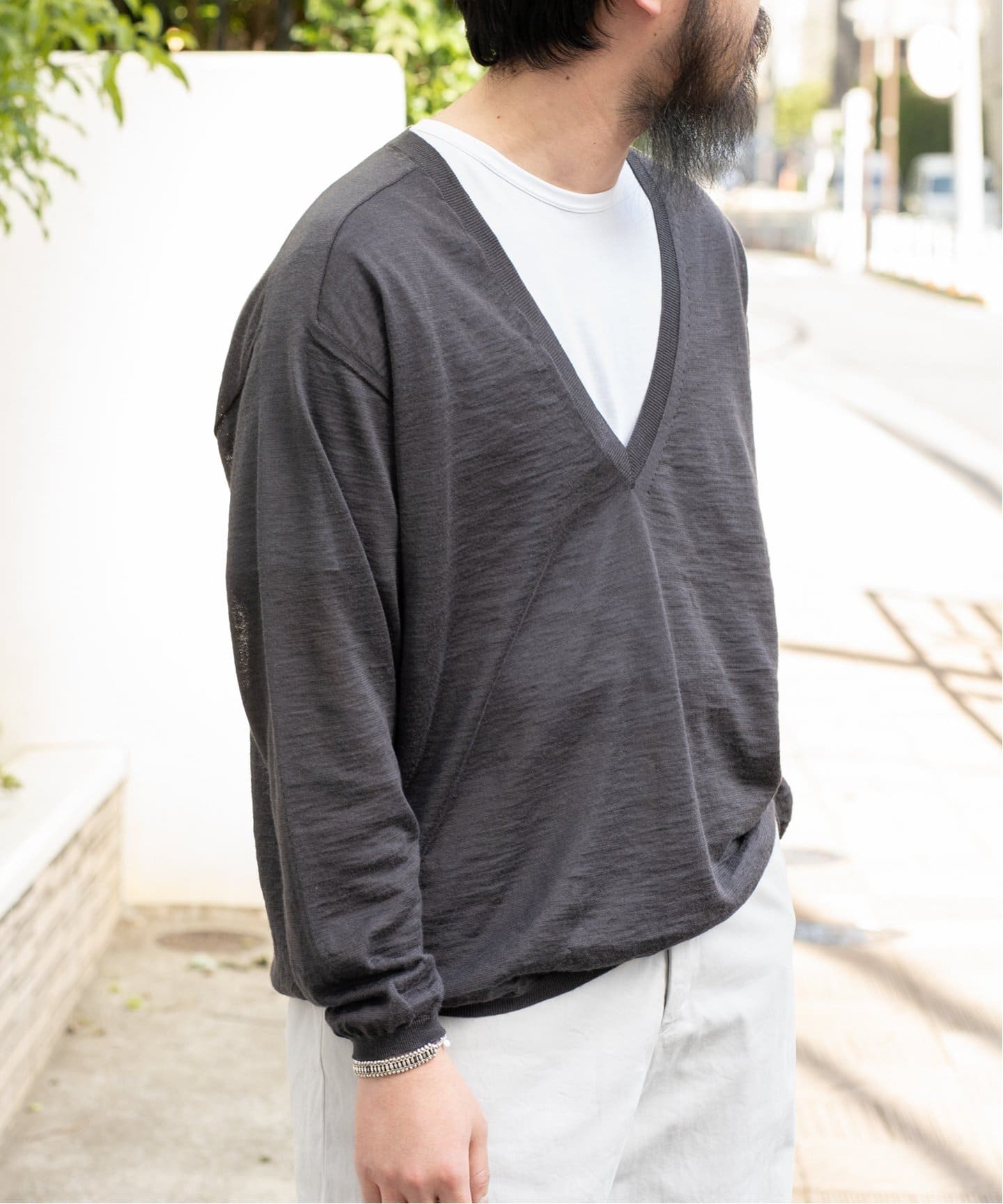 BATONER / バトナー】別注 Ramie V Neck Knit（ニット／セーター）｜L