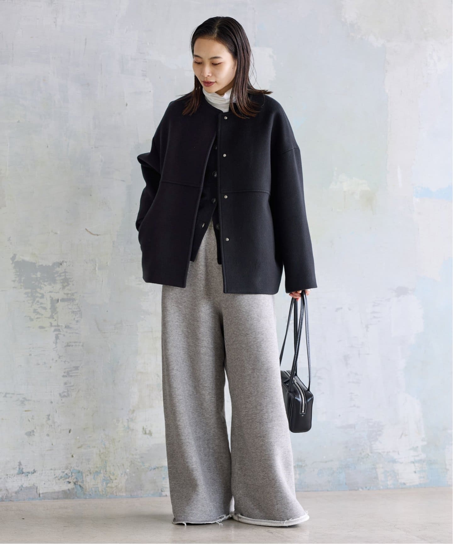 スーパー140ビーバーノーカラーショートコート（ノーカラーコート