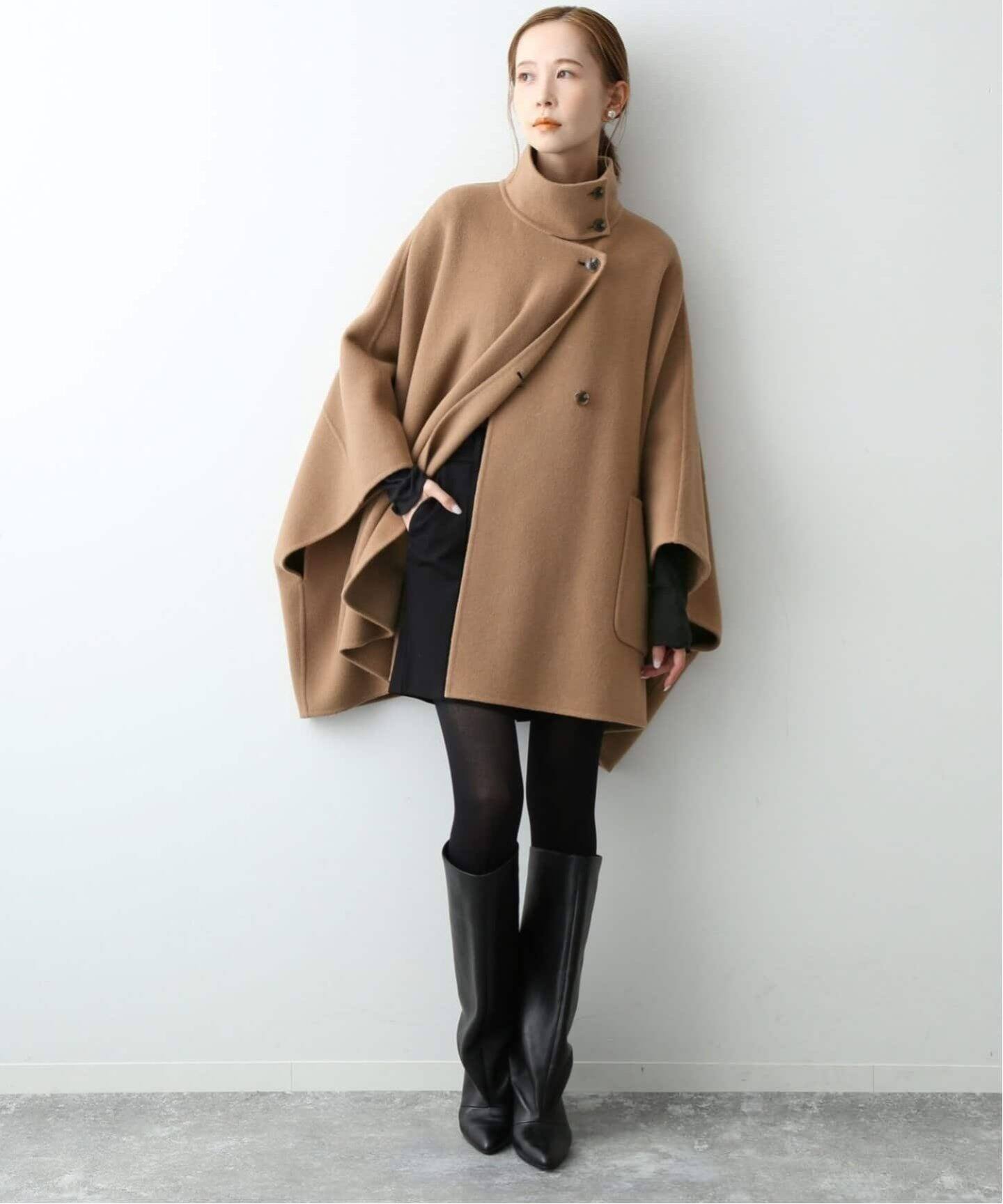 WEB限定/追加》スタンドカラーダブルフェイスポンチョ（ポンチョ