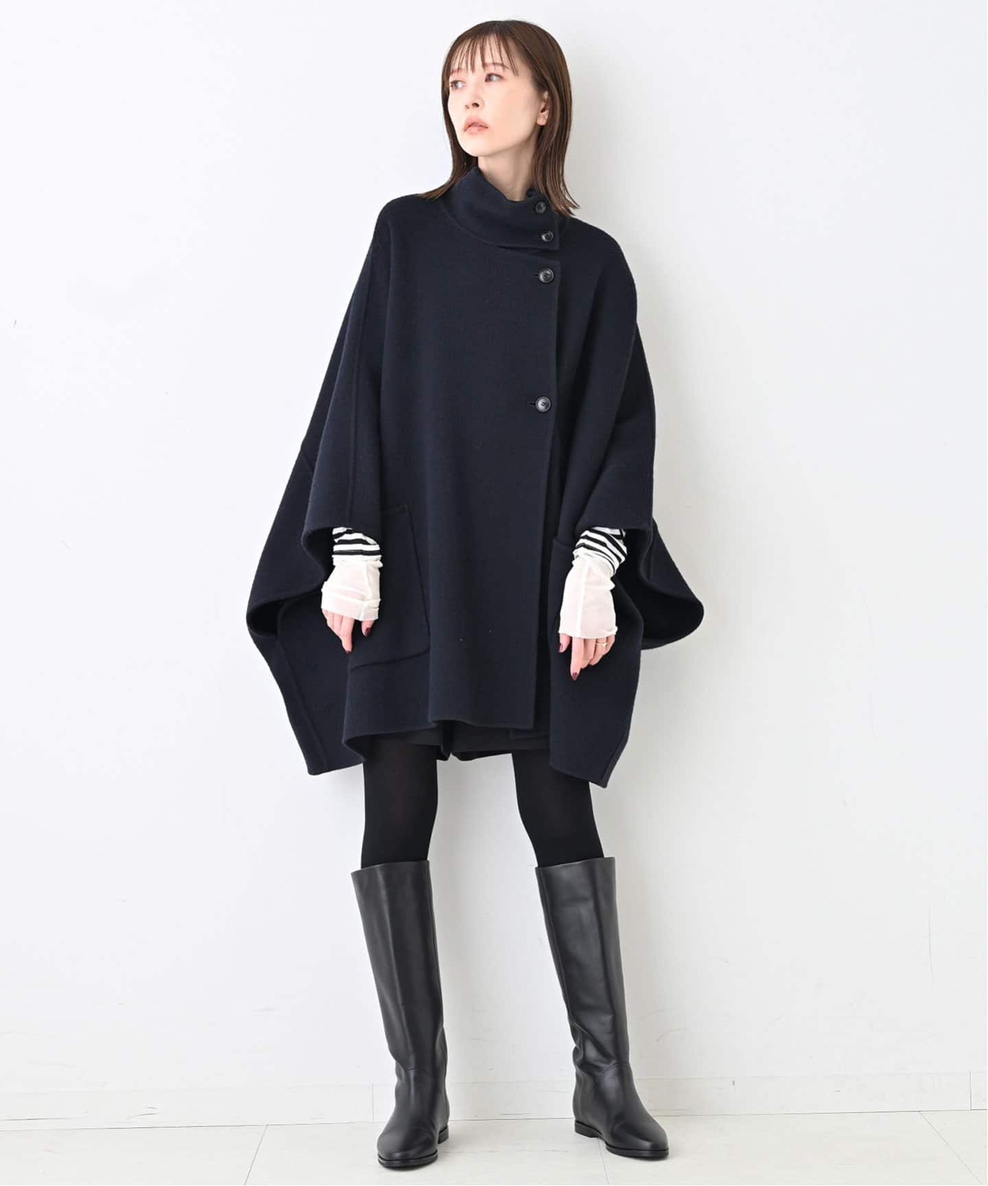 WEB限定/追加》スタンドカラーダブルフェイスポンチョ（ポンチョ