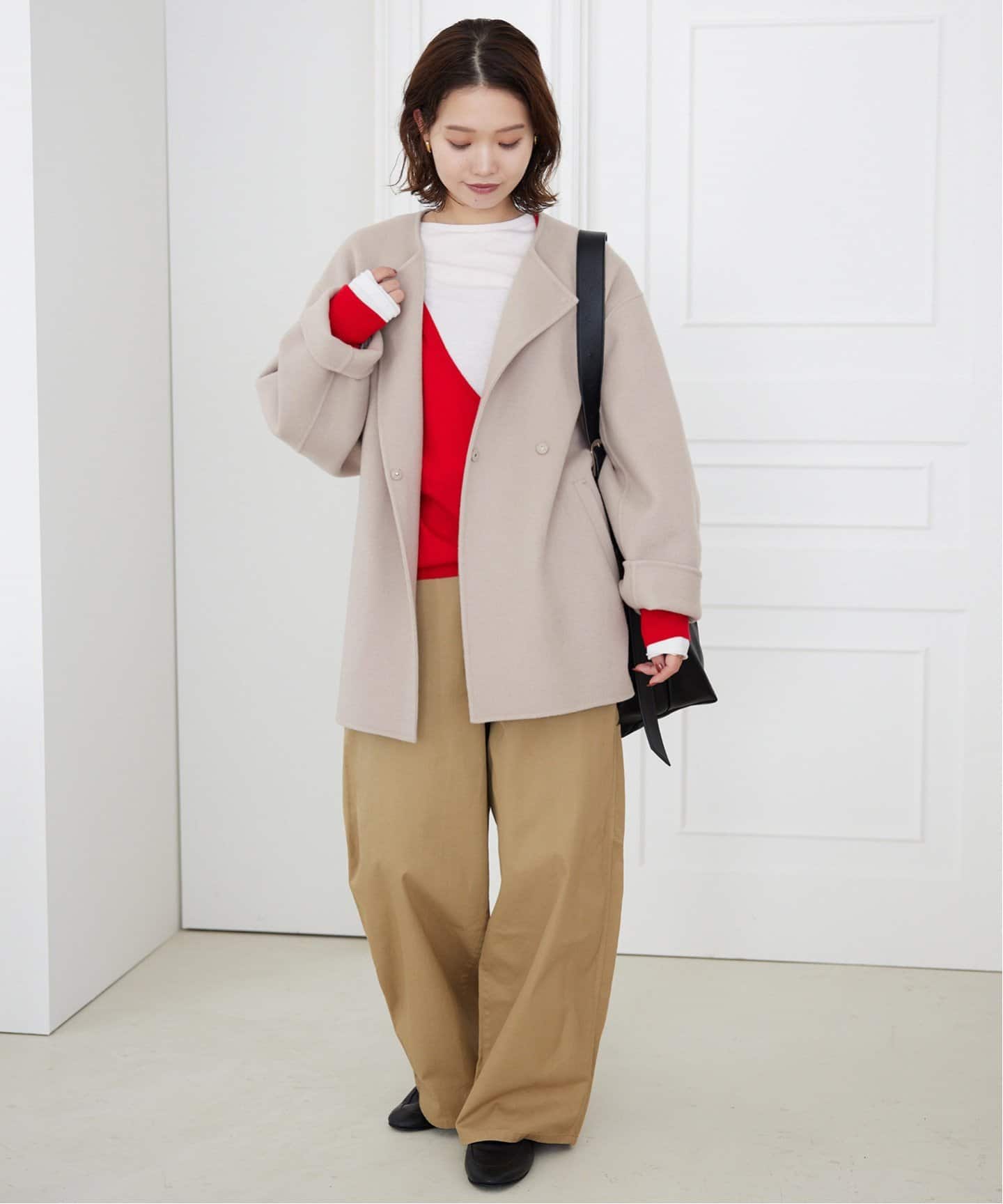 souple woolダブルフェイスノーカラーコート（ノーカラーコート