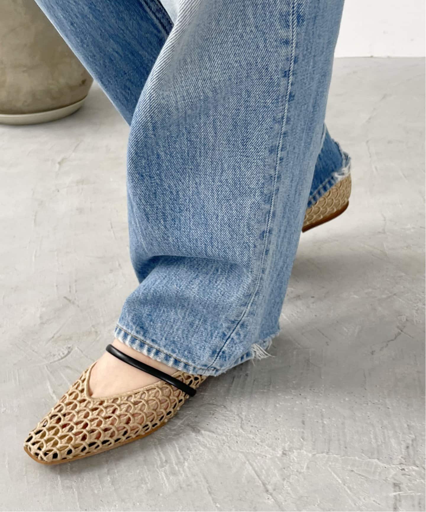 追加》スクエアクロシェストラップフラット（フラットシューズ）｜LE