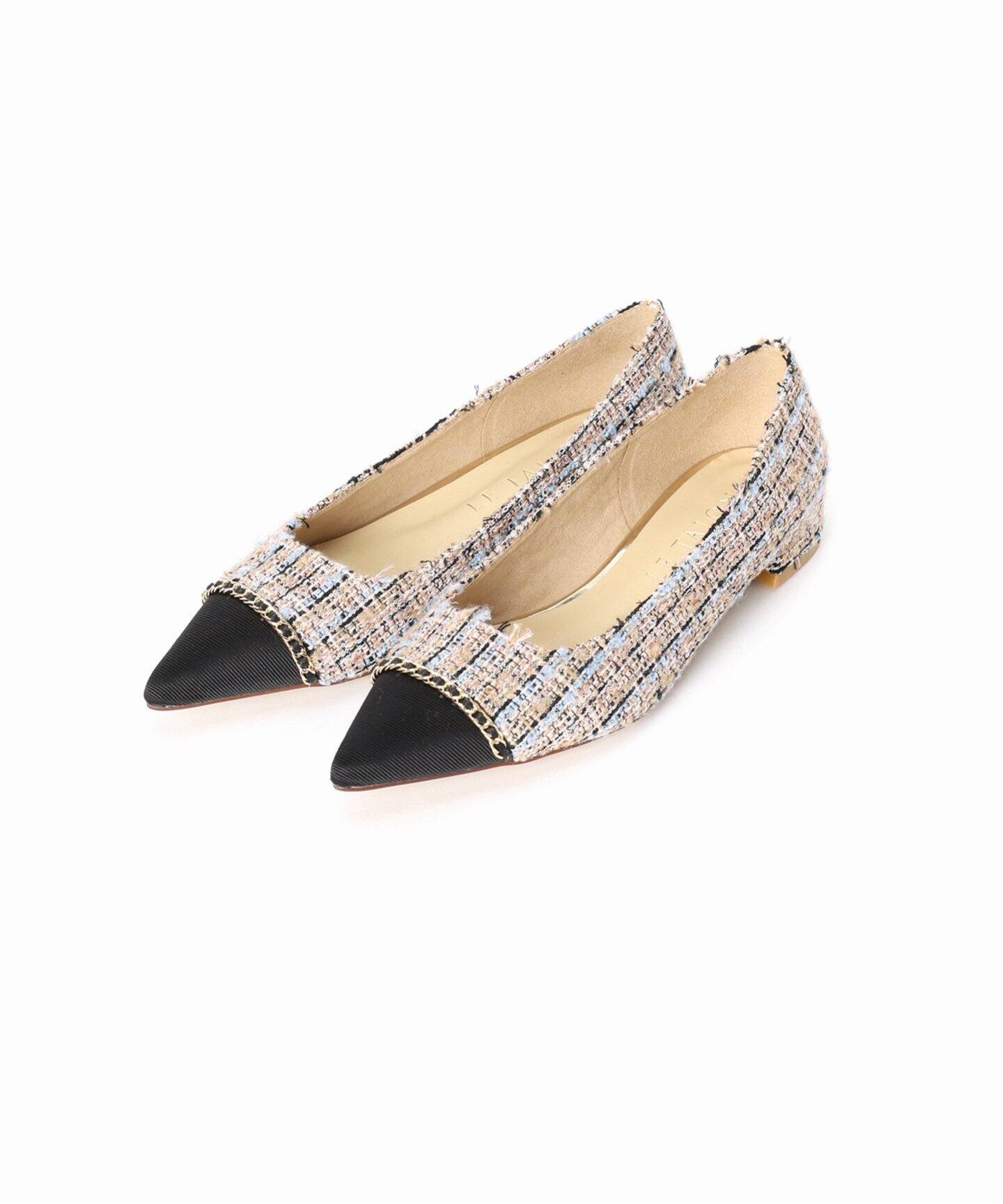 ポインテッドトゥキャップチェーンフラット（フラットシューズ）｜LE