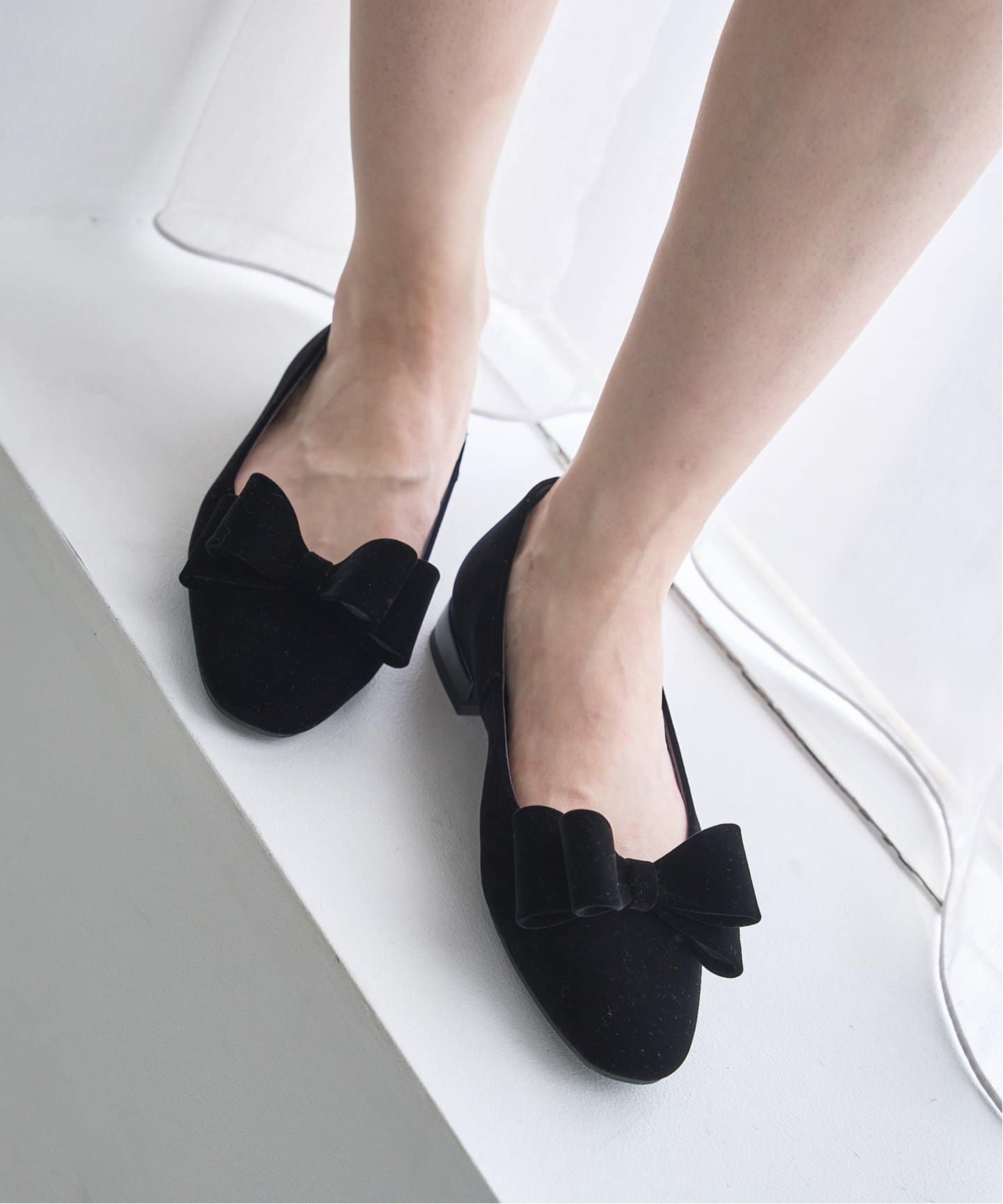 LE TALON グレー リボン付きバレエシューズ ラウンドリボンバレリーナ