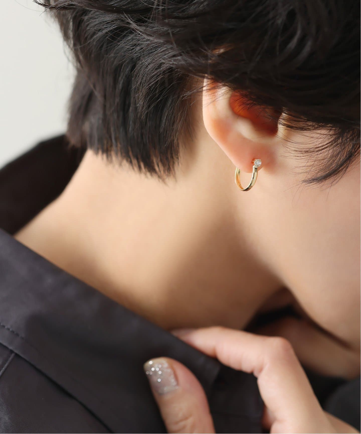 1ピースダイヤテクスチャーフープピアス K18（両耳）（ピアス（両耳用