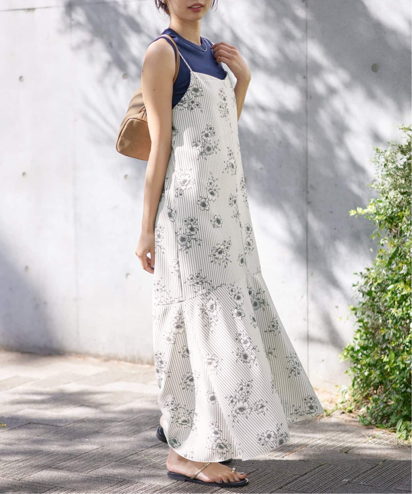 追加》ストライプフラワーキャミワンピース（ワンピース）｜IENA