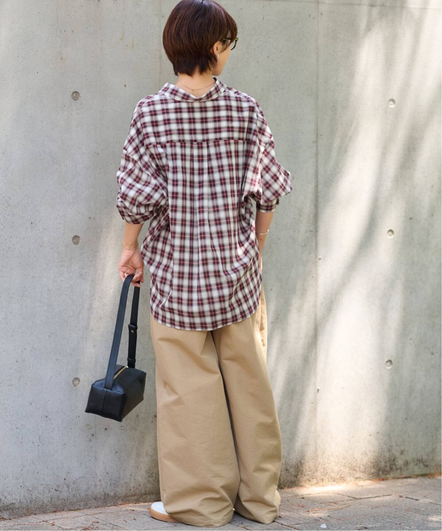 追加》コットンローンチェックオーバーサイズシャツ（シャツ／ブラウス