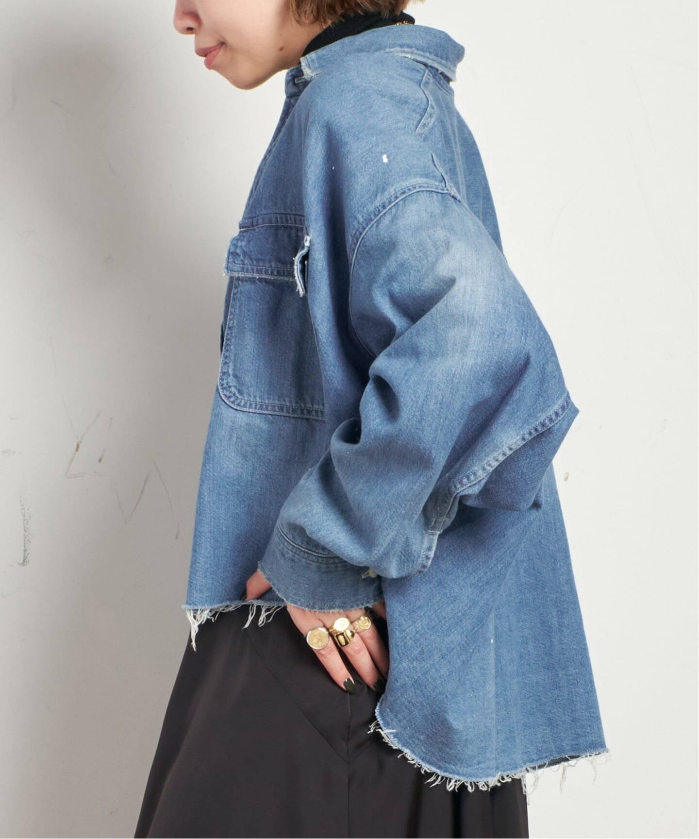 JOHNBULL/ジョンブル】デニムクロップドシャツ（シャツ／ブラウス