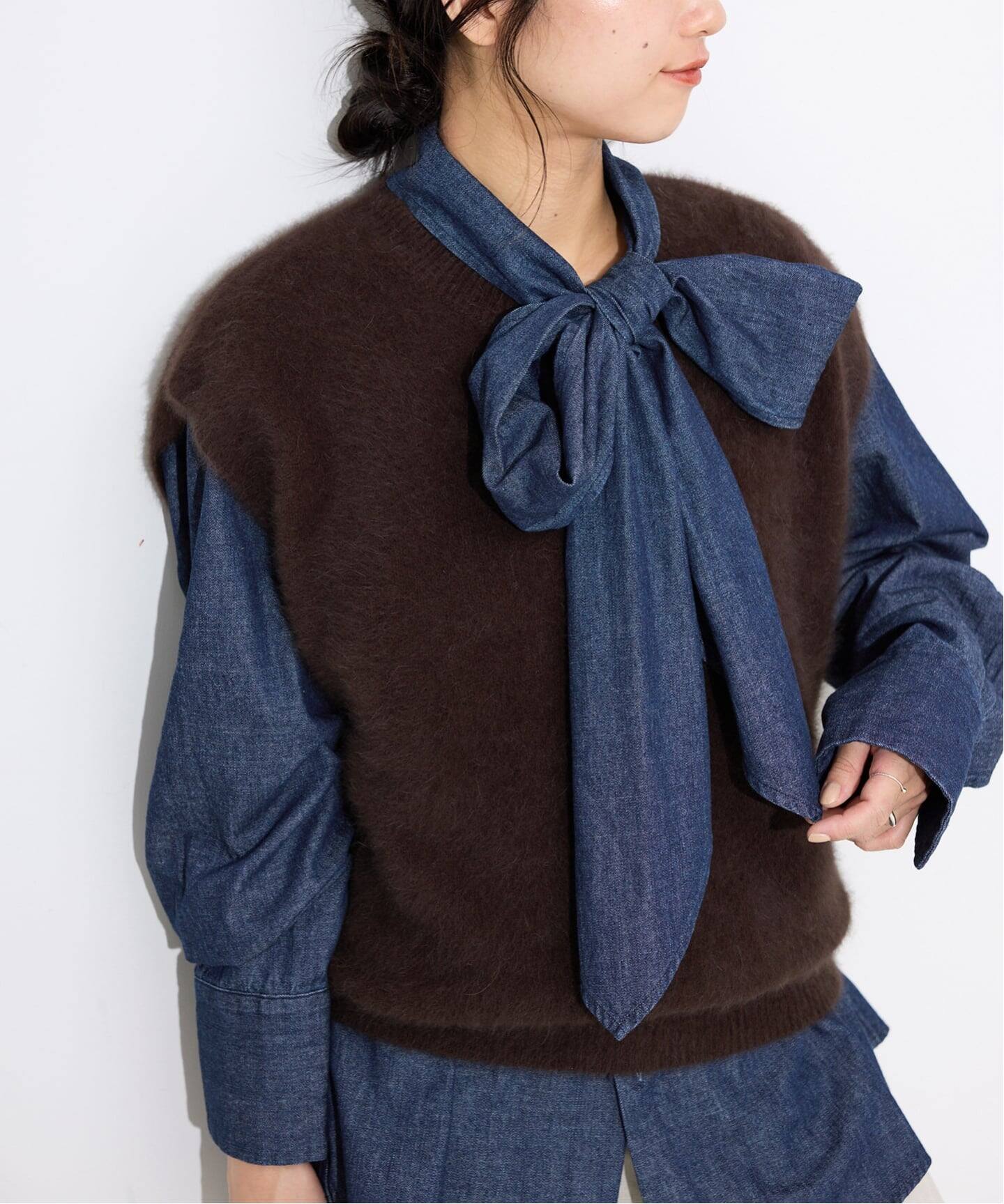 フェザーデニムビッグボウタイシャツ（シャツ／ブラウス）｜SLOBE IENA