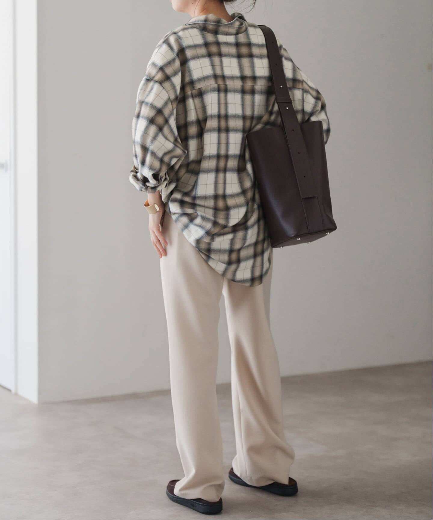 メタルボタンオンブレーチェックルーズシャツ（シャツ／ブラウス