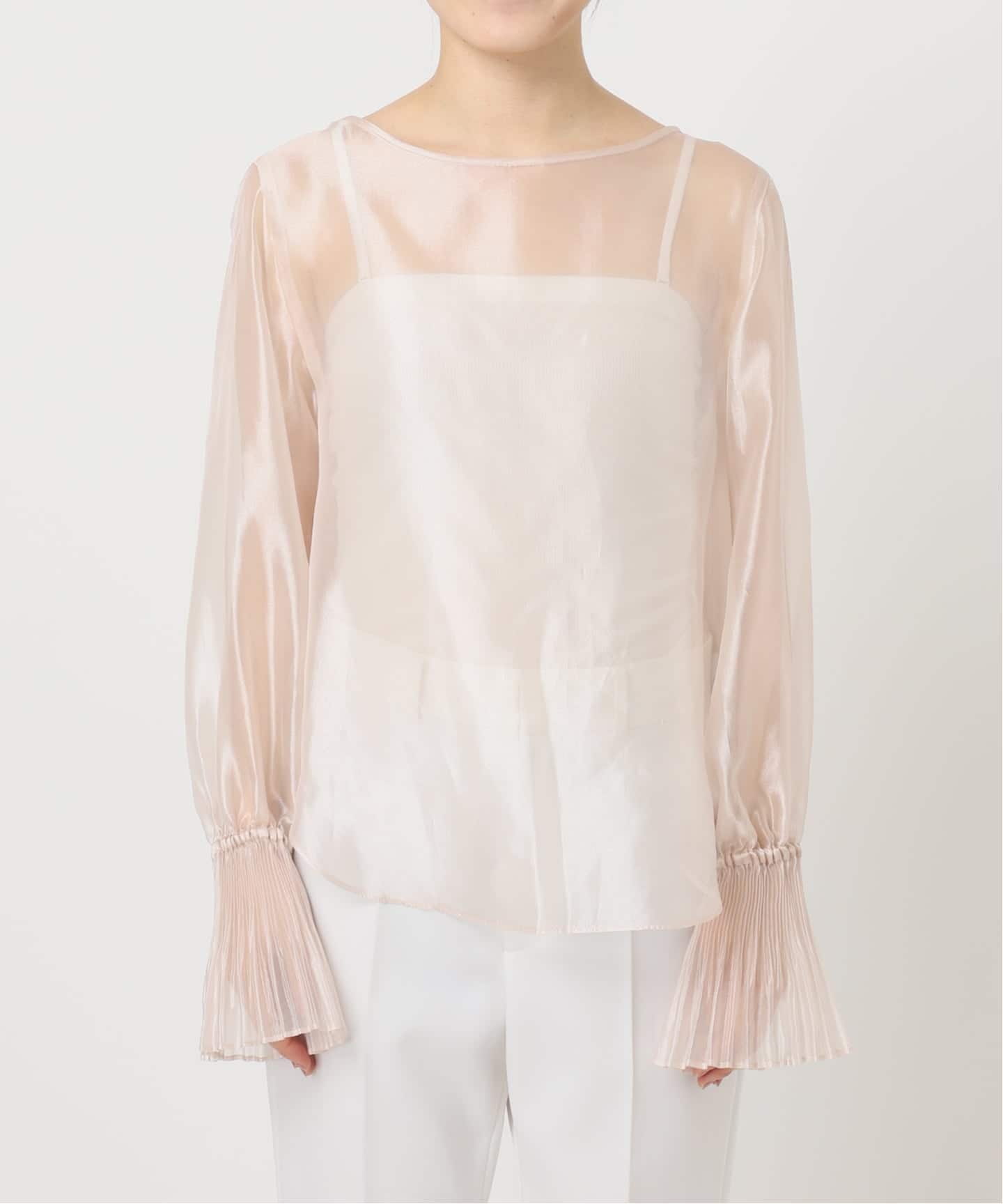 追加》パールシアープリーツカフスブラウス（シャツ／ブラウス