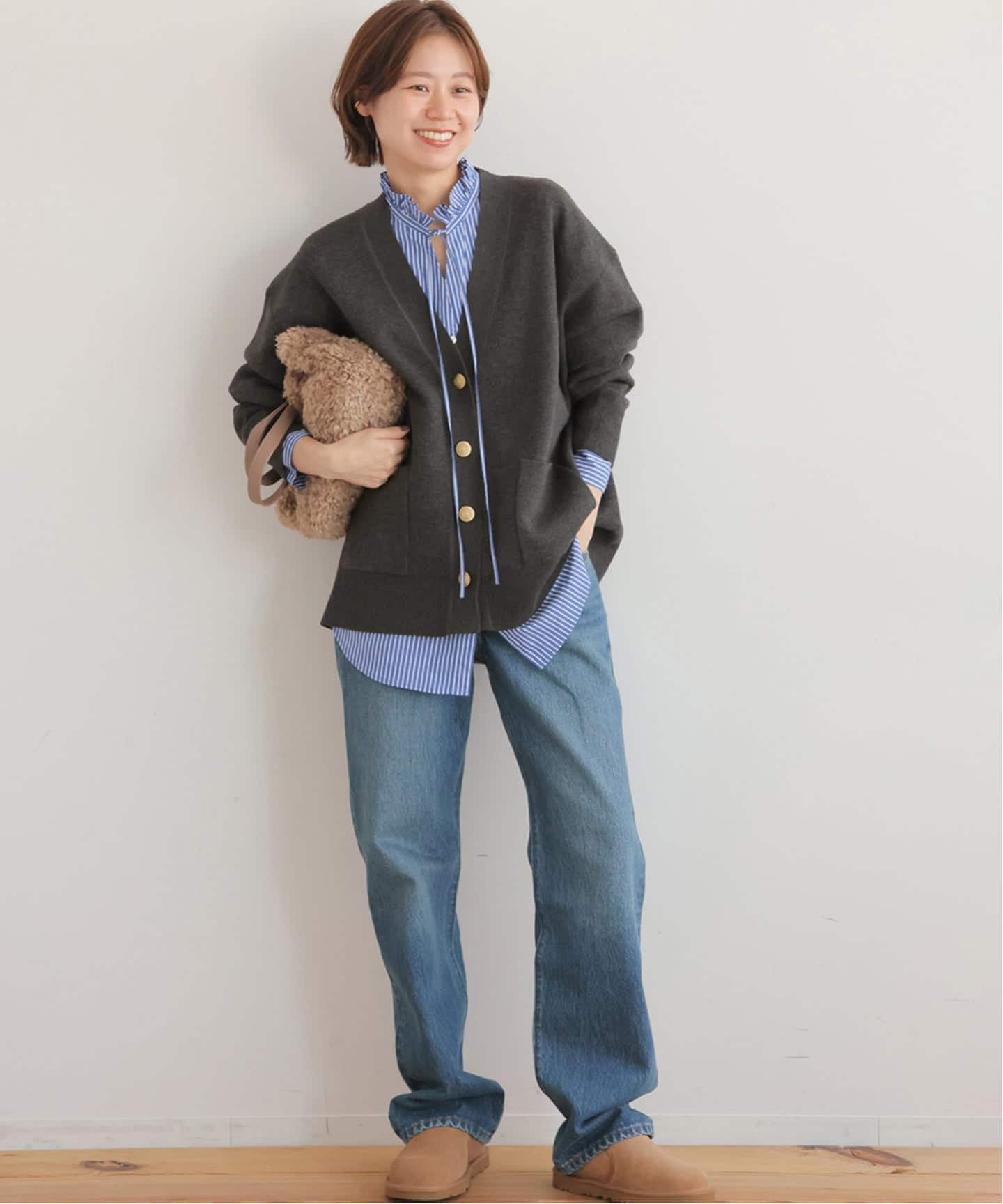 追加》[25AW新作］コットンカシミヤミックスダブルニットVネック