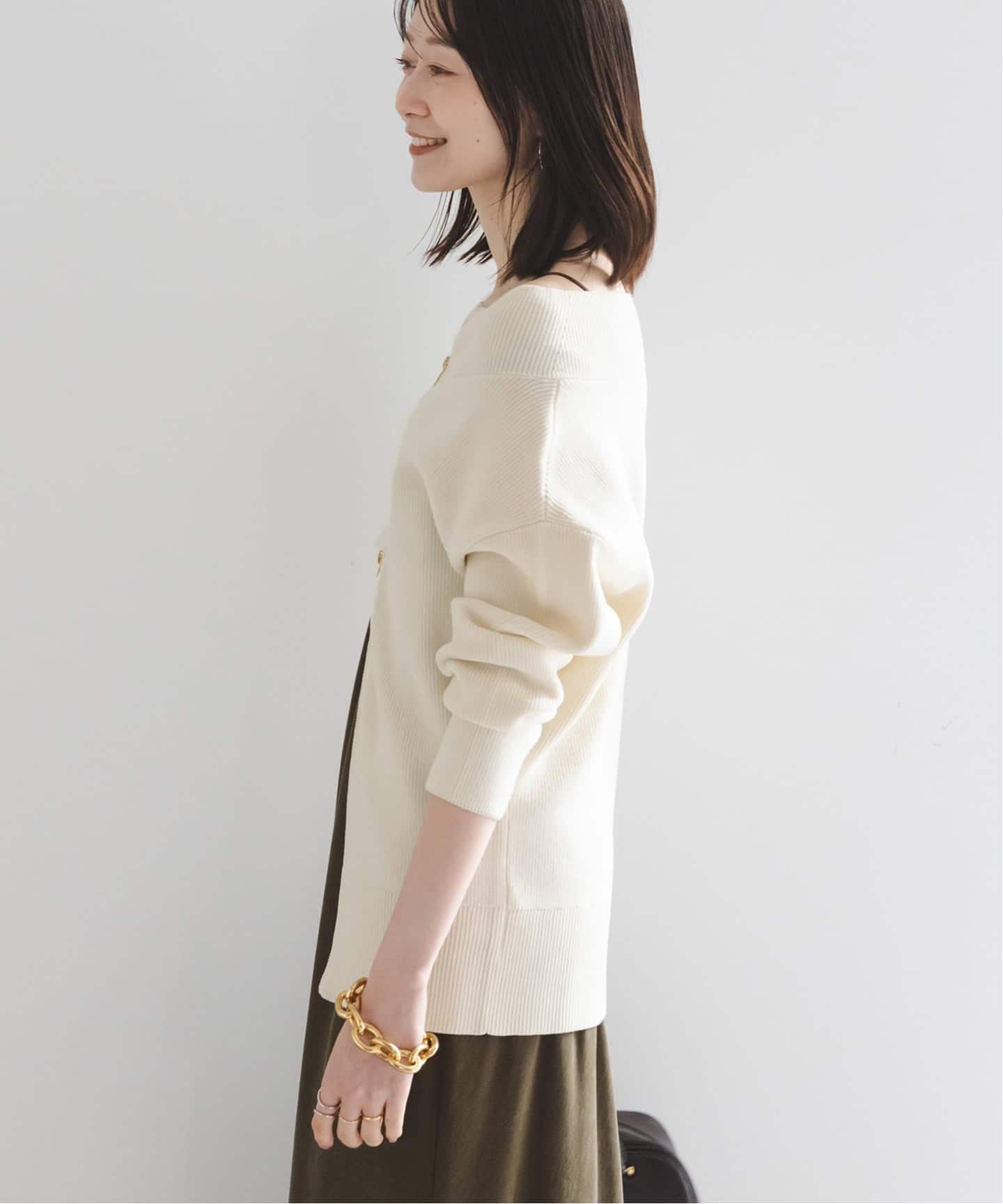 WEB限定追加》フロントジップボートネックニット（ニット／セーター