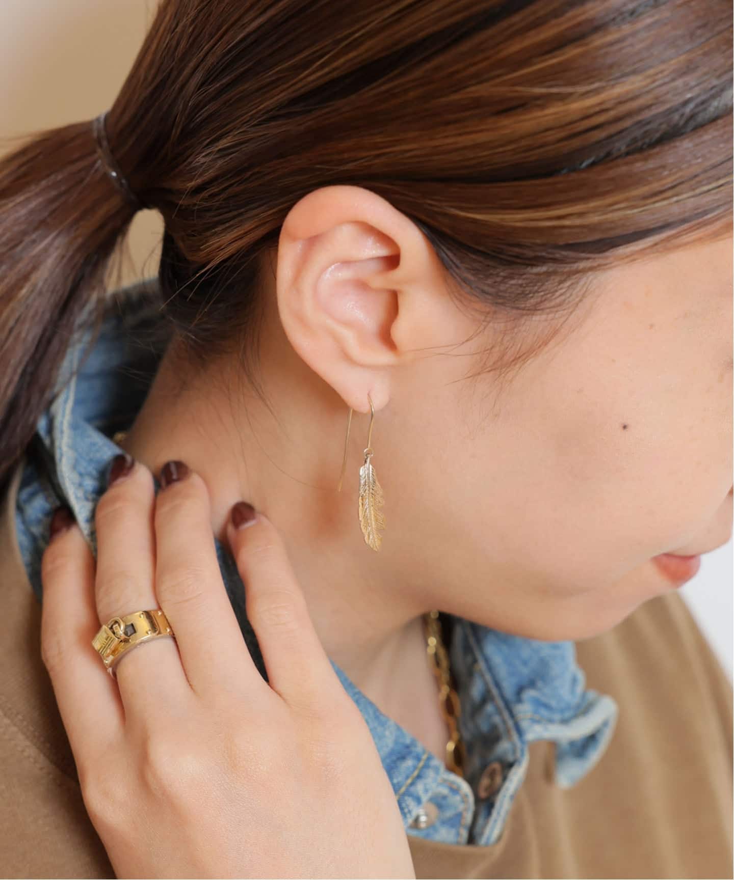Manon Jewelry/マノンジュエリー】Feather ピアス（S）14k YG（ピアス