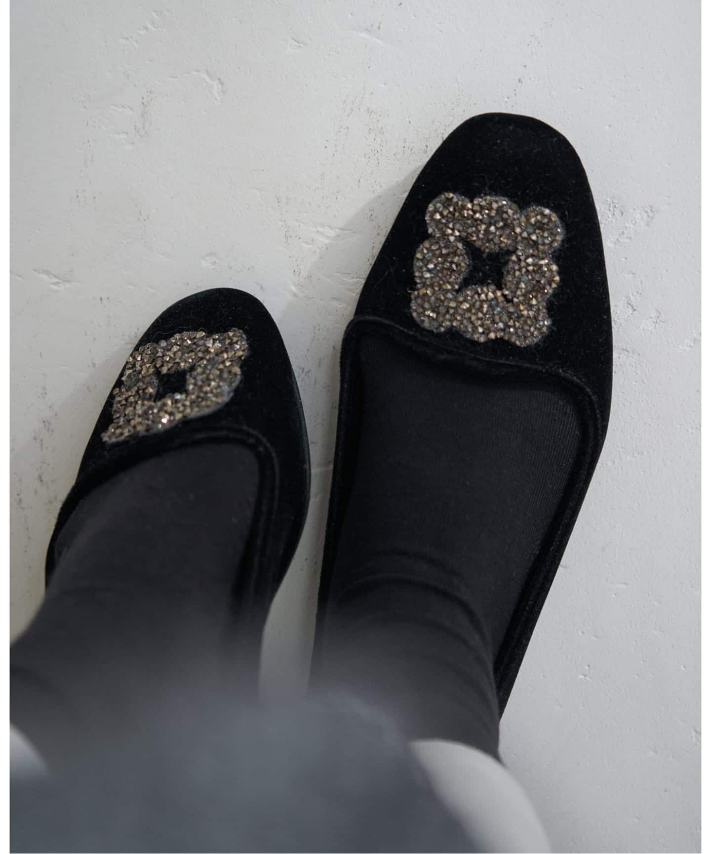 WEB限定/追加》MALUS/マリュス VELVET BIJOU SHOES（フラットシューズ