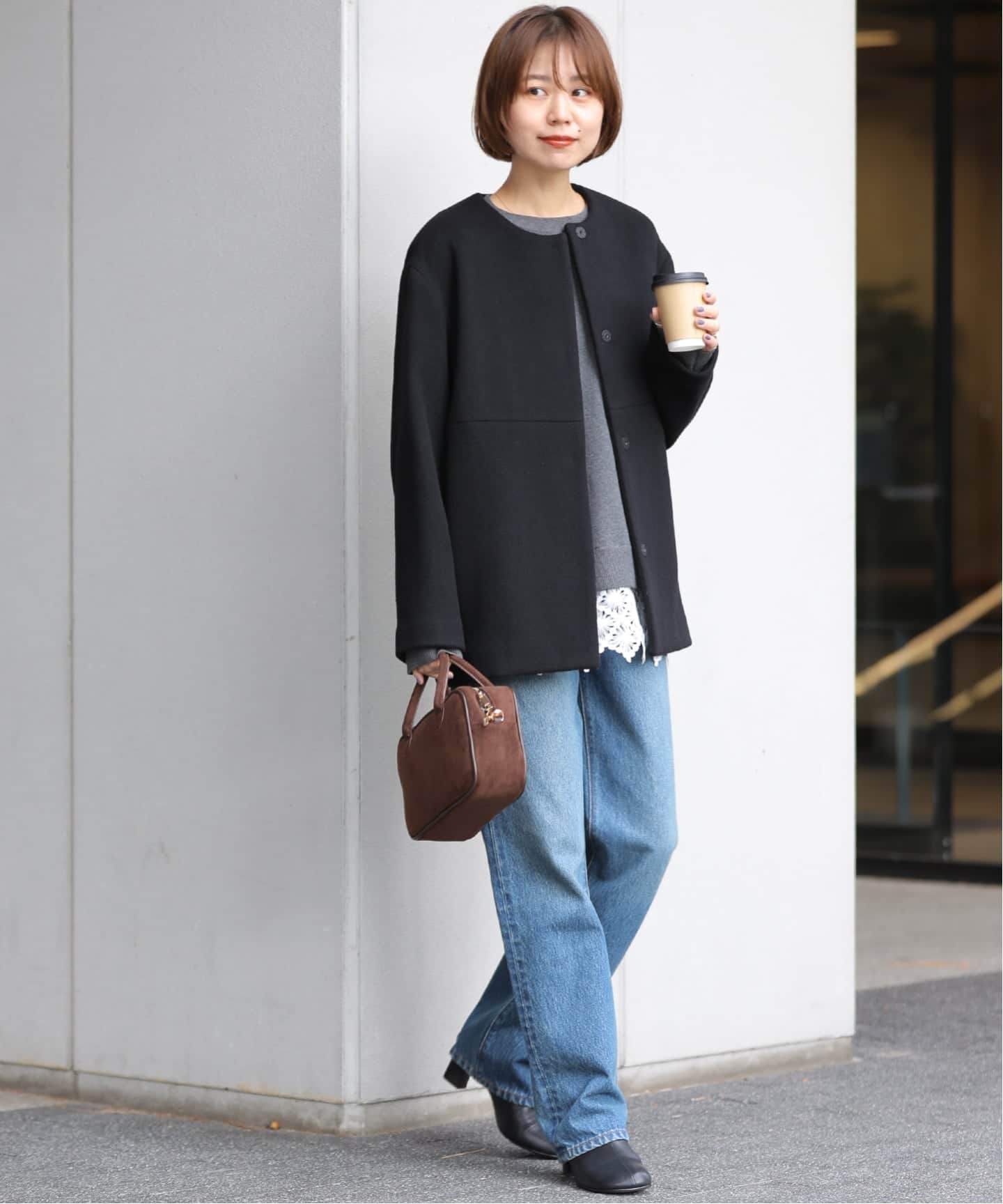 追加》スーパーファインビーバークルーネックコート（ノーカラーコート