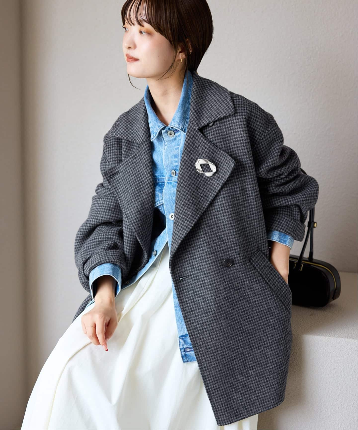 souple wool ダブルフェイスミドルコート（ピーコート）｜SLOBE IENA