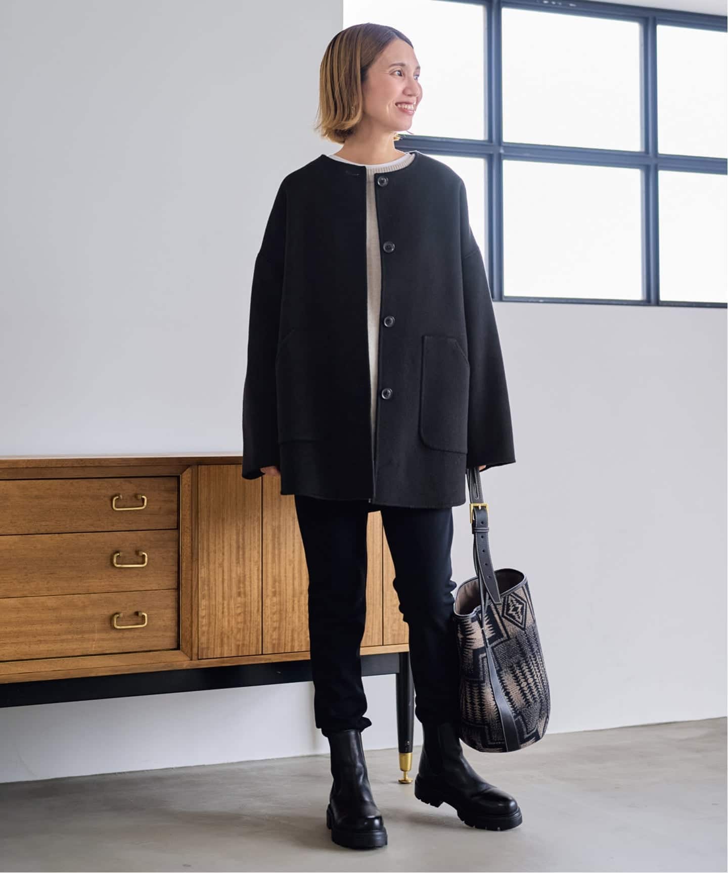 ≪WEB限定追加≫ハミルトンリバークルーネックコート（ノーカラー