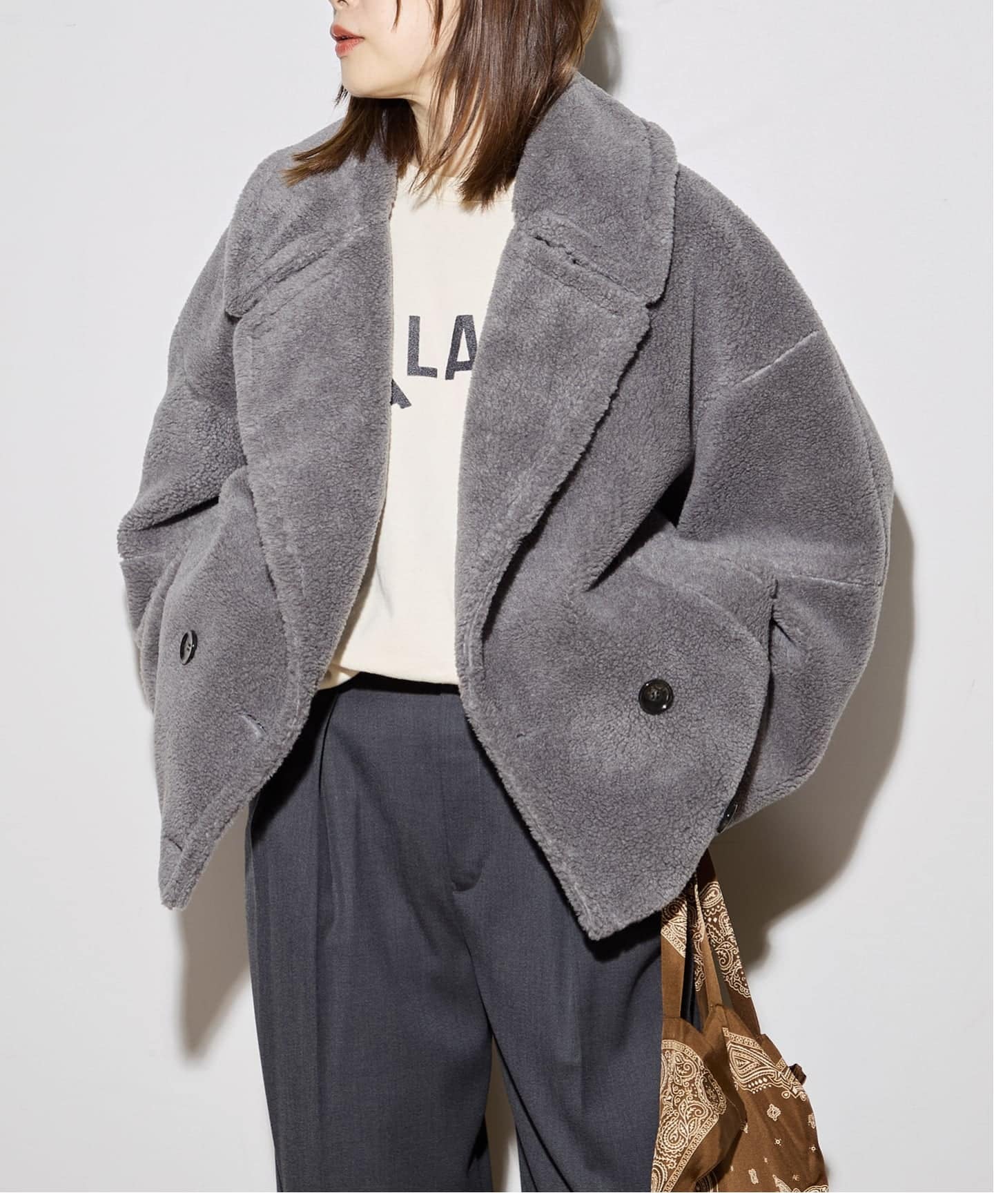 別注【STUMBLY /スタンブリー】 BIG SILHOUETTE PEA JA：コート（ボア